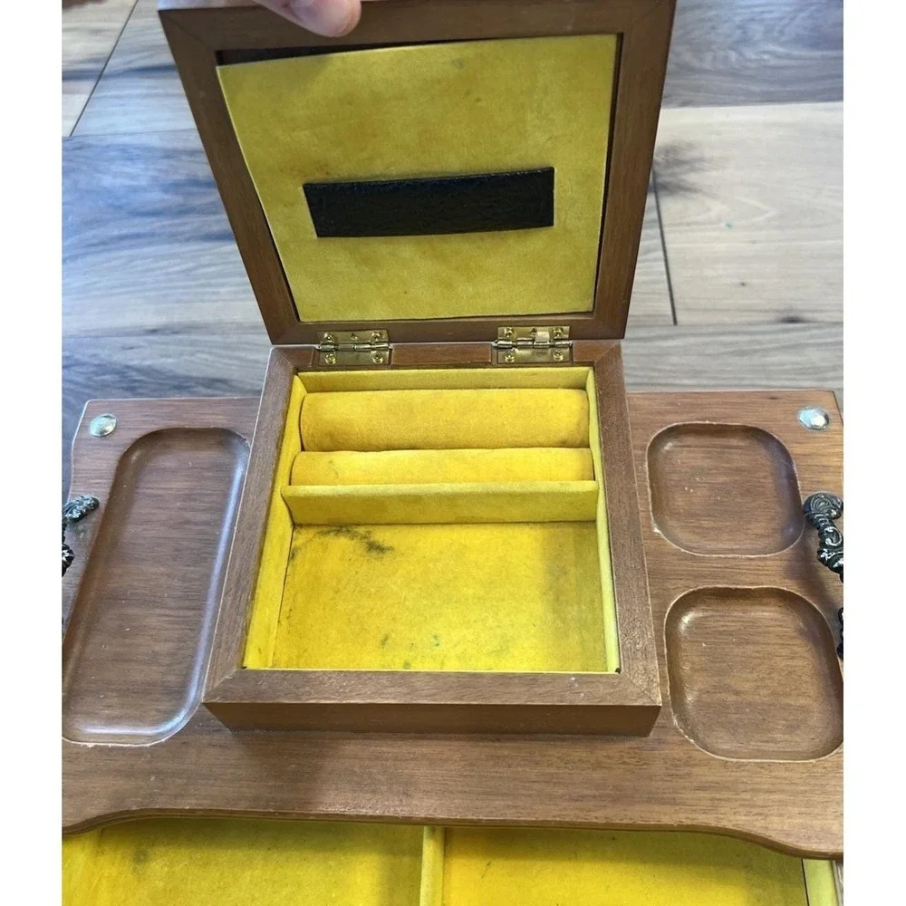 Vintage Tundra Imports Wood Valet Jewelry Box Cane Lid Drawer 13